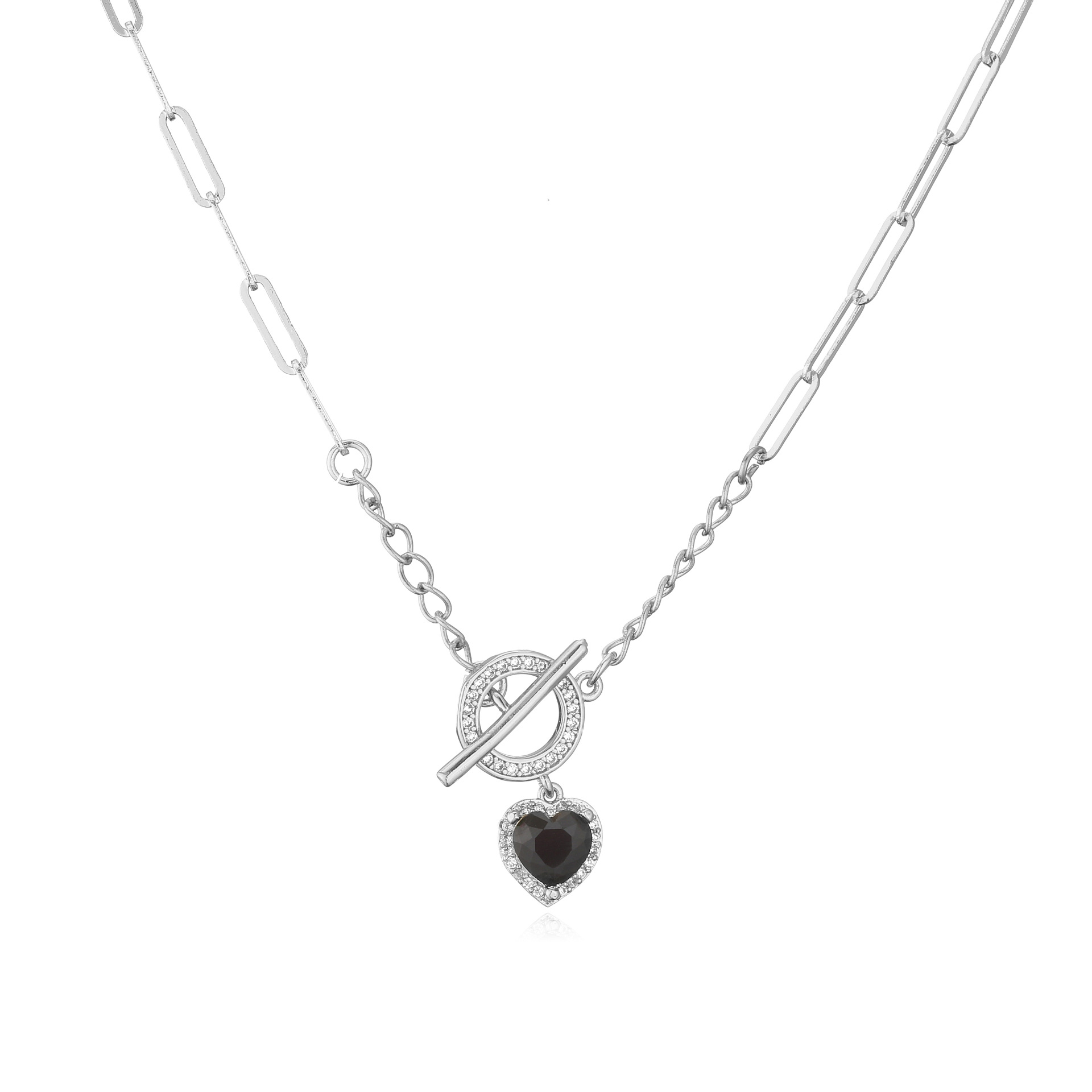 Brass Plating 18K Gold OT Buckle Necklace Womenu0027s Multi-Color Heart Shaped Clavicle Chain