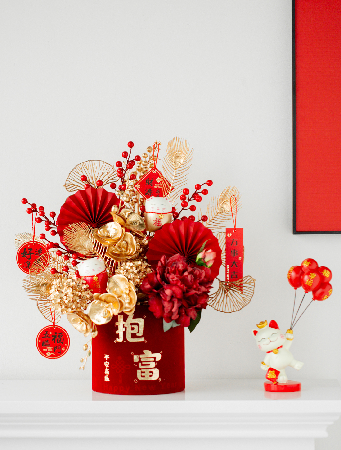 2023新年福桶年宵花仿真花发财果客厅装饰花摆设布置喜庆过年摆件-阿里巴巴