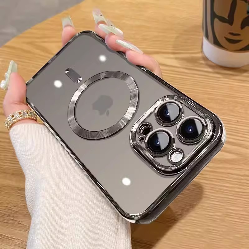 Apple 16 Pro Max対応 電気メッキ磁気吸着スマホケース 透明iPhone16ハードケースPC保護カバー15耐衝撃|undefined