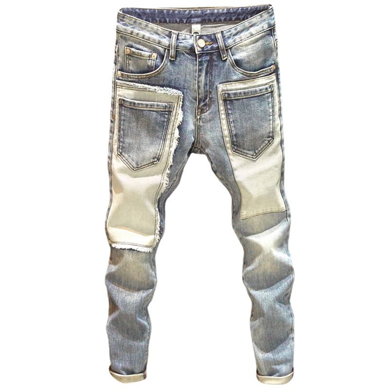 Autumn and Winter Trendy Brand Sticky Handsome Jeans Men's Distinctive Multi-Pocket Trendy Slim-Fit Small Foot Stitching Stretch Long Pants