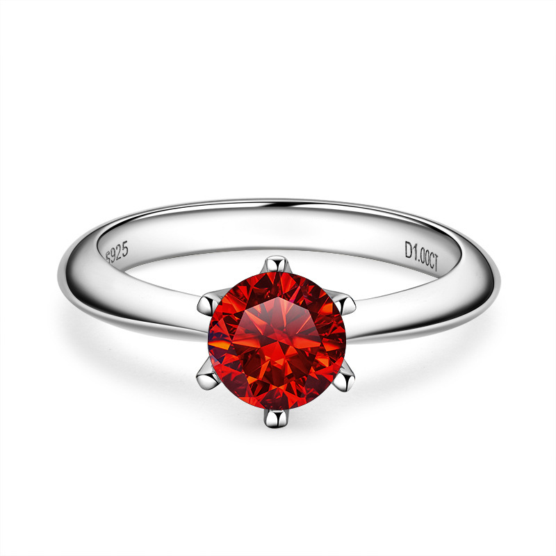 Anillo de piedra de mosaico de color D clásico de seis garras 1 quilate S925 plata esterlina chapado en oro de 18 quilates anillo de piedra de mosaico mujer