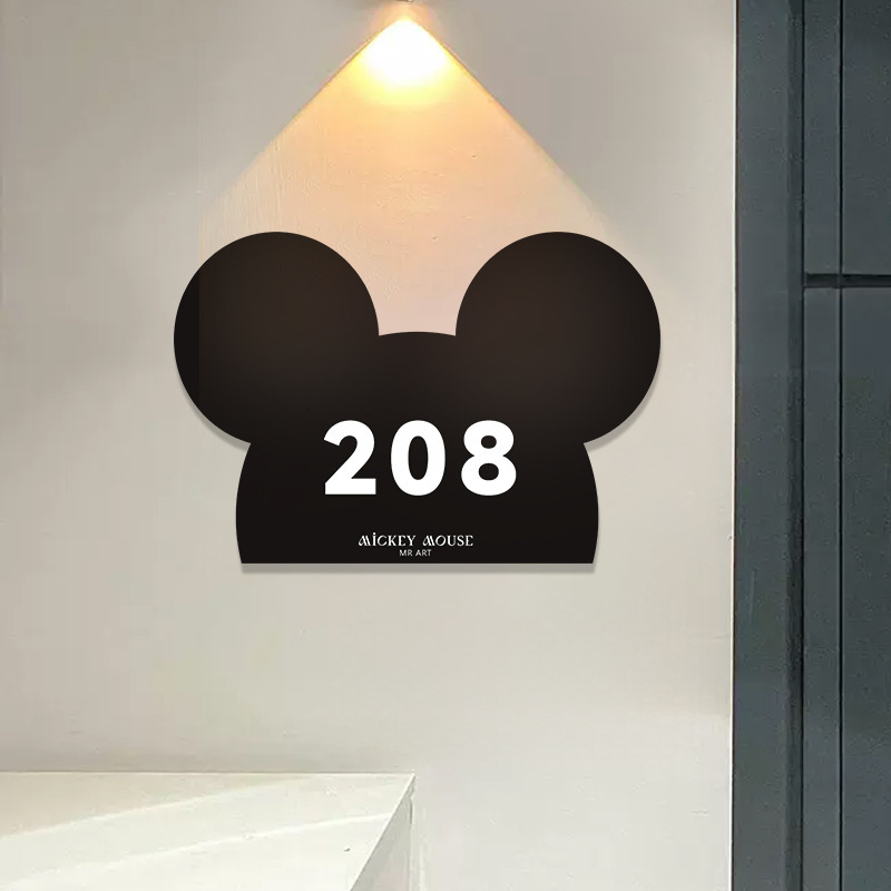 Mickey Creative Entry Door Digital Identification Number Plate Light Luxury Acrylic Homestay Door Sticker Residential Apartment Room Number