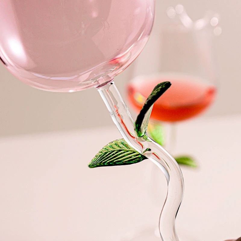 Decorative Wine Glass Creative, Double-Layer Rose Stem, 150–280 ml, Cute Leaf Stem Design