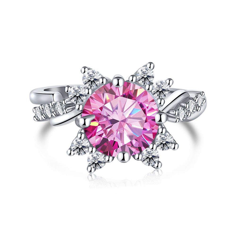 Aliexpress transfronterizo s925 anillo de plata de nieve incrustado 2 quilates anillo de piedra de mosaico de color