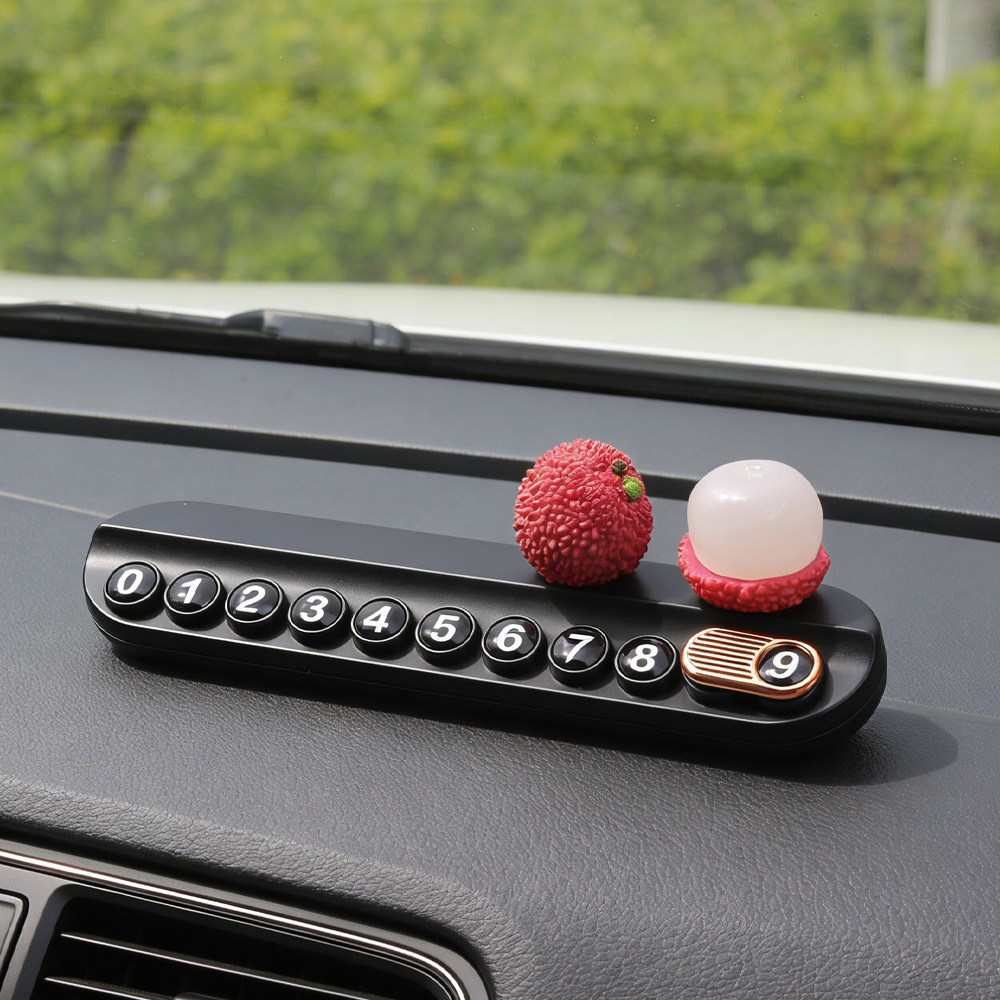 Tarjeta telefónica de movimiento de automóviles, tarjeta de estacionamiento temporal, decoración de automóviles de frutas personales, adornos de litchi