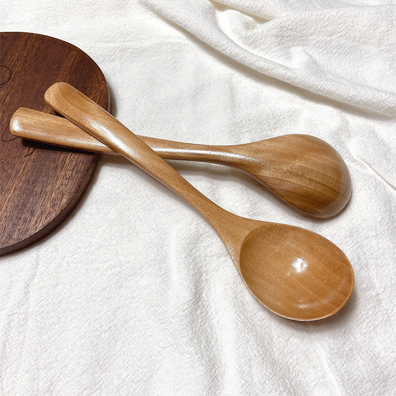 연꽃 광택 일본 나무 숟가락 18.5cm 단단한 나무 창조적 인 숟가락 가정 주방 식기 레터링 도매