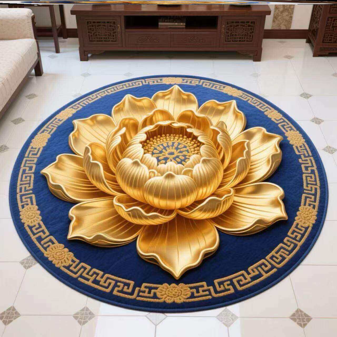Nueva alfombra de sala de estar de loto chino, alfombra de mesa de té familiar de gran área, alfombra de cama de dormitorio fácil de cuidar