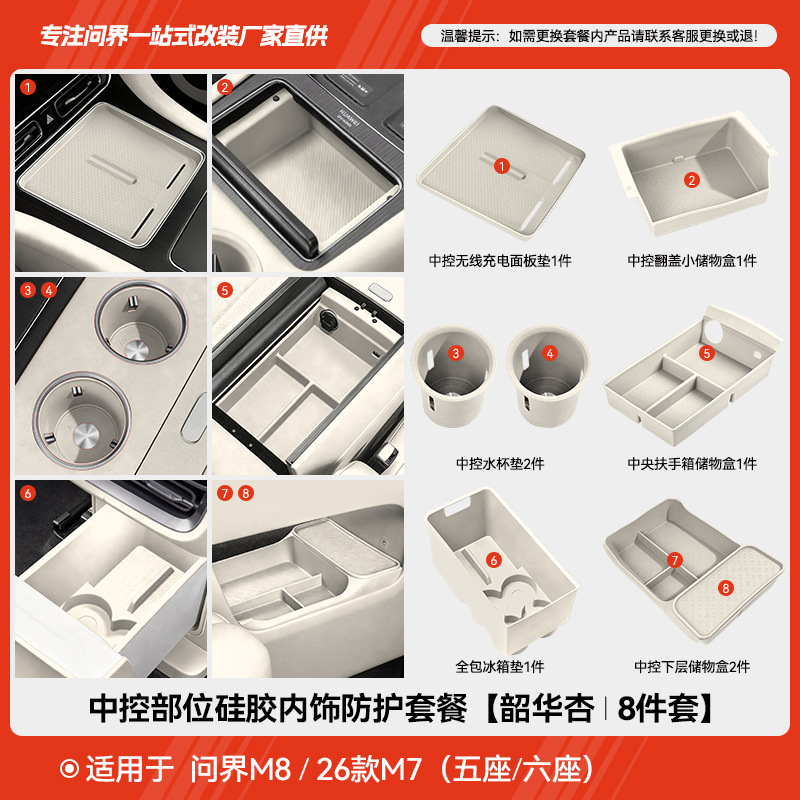 26 models of m7 (five-seater/six-seater) central control protection set [shaohua apricot] 8 pieces
