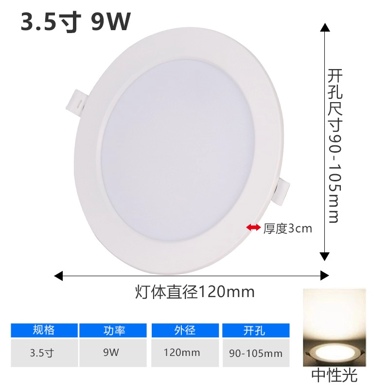 3.5 inch 9w neutral light opening 80-115