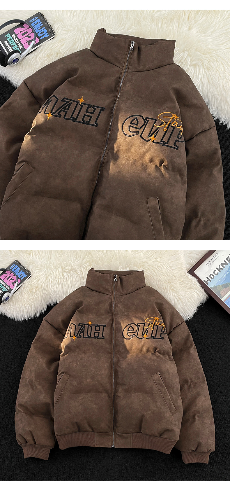 Vintage Embroidered PU Leather Down Jacket Cotton Jacket For Men And Women Winter Thickened Oversize Loose Leather Jacket Ins Tide_viptrois.com