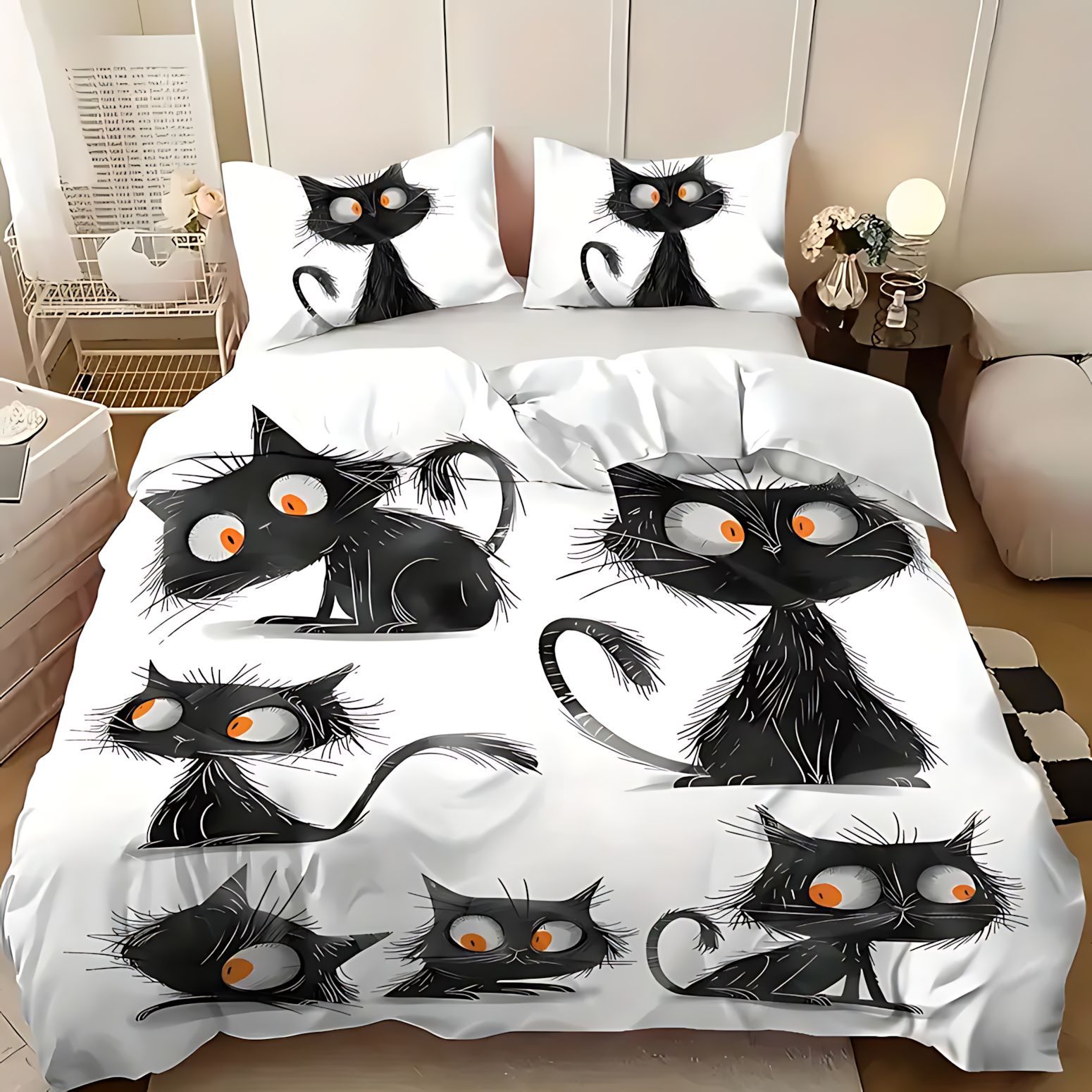 Amazon TEMU / JIT lindo patrón de gatito de dibujos animados 3D impresión digital colcha de colcha de cama set