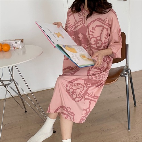 Pajamas women's nightgown summer 2023 new high-end cute cartoon short-sleeved large size summer nightgown home wear