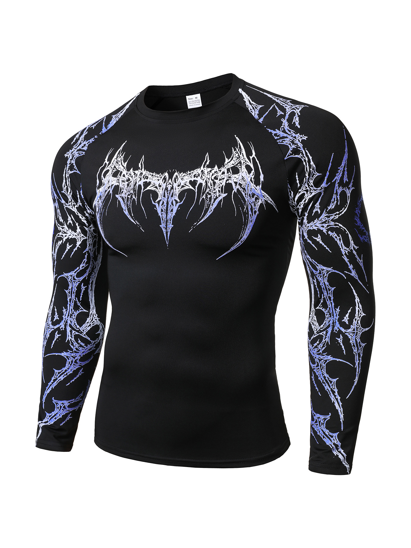 Men's Slim Fit Long Sleeve Workout Shirt Quick Dry Thermal Top with Metallic Floral Print Streetwear Gym T-Shirt for Training_viptrois.com