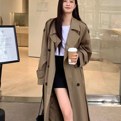 2025年春季廓形感风衣外套女过膝韩系中长款英伦风大衣