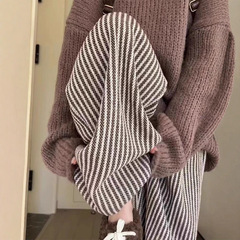 咖色竖条纹毛呢裤女春秋2025新款休闲复古直筒慵懒加厚拖地阔腿裤