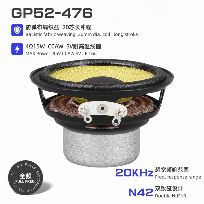 52mm 2inch Full-Range Speaker 4 Ohm 15W Dual Magnetic 20-Core Bulletproof Cloth Woven Basin Non-Glass Fiber High-Fidelity Speaker