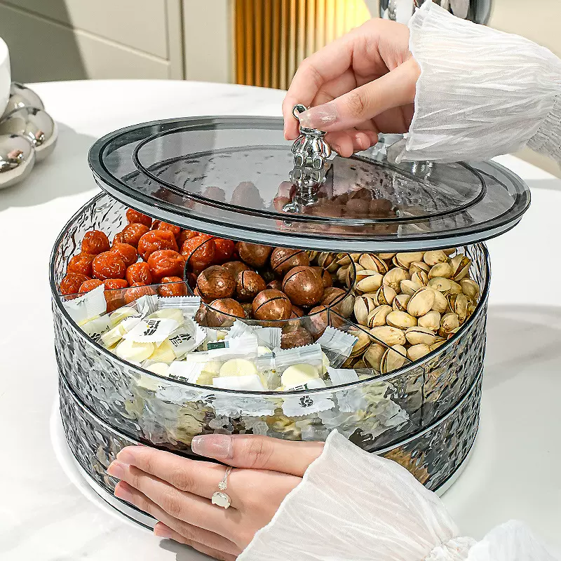 果盘轻奢高级感客厅家用水果盘可旋转塑料干果盒糖果盒零食干果盘