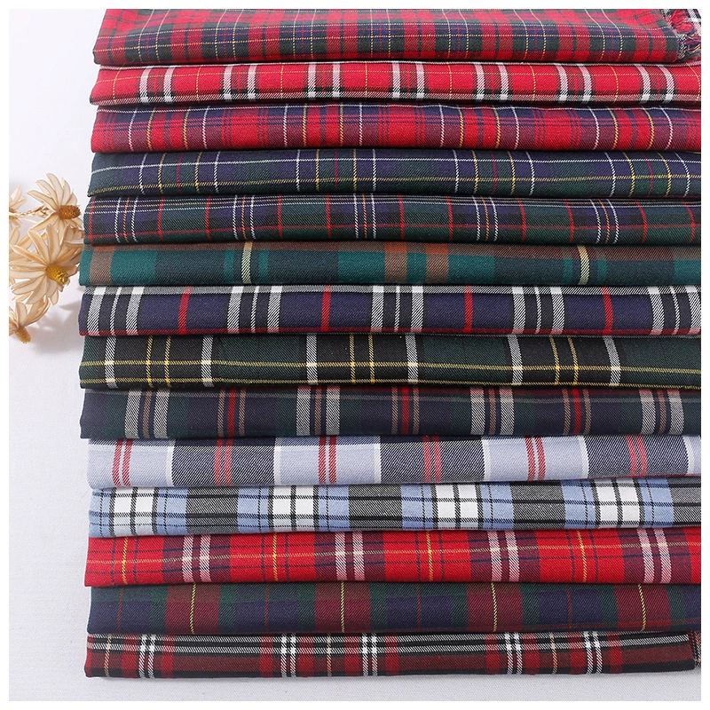 Checked fabric British style Scottish plaid TC yarn-woven two-way twill dyed plaid fabric for school uniforms skirts