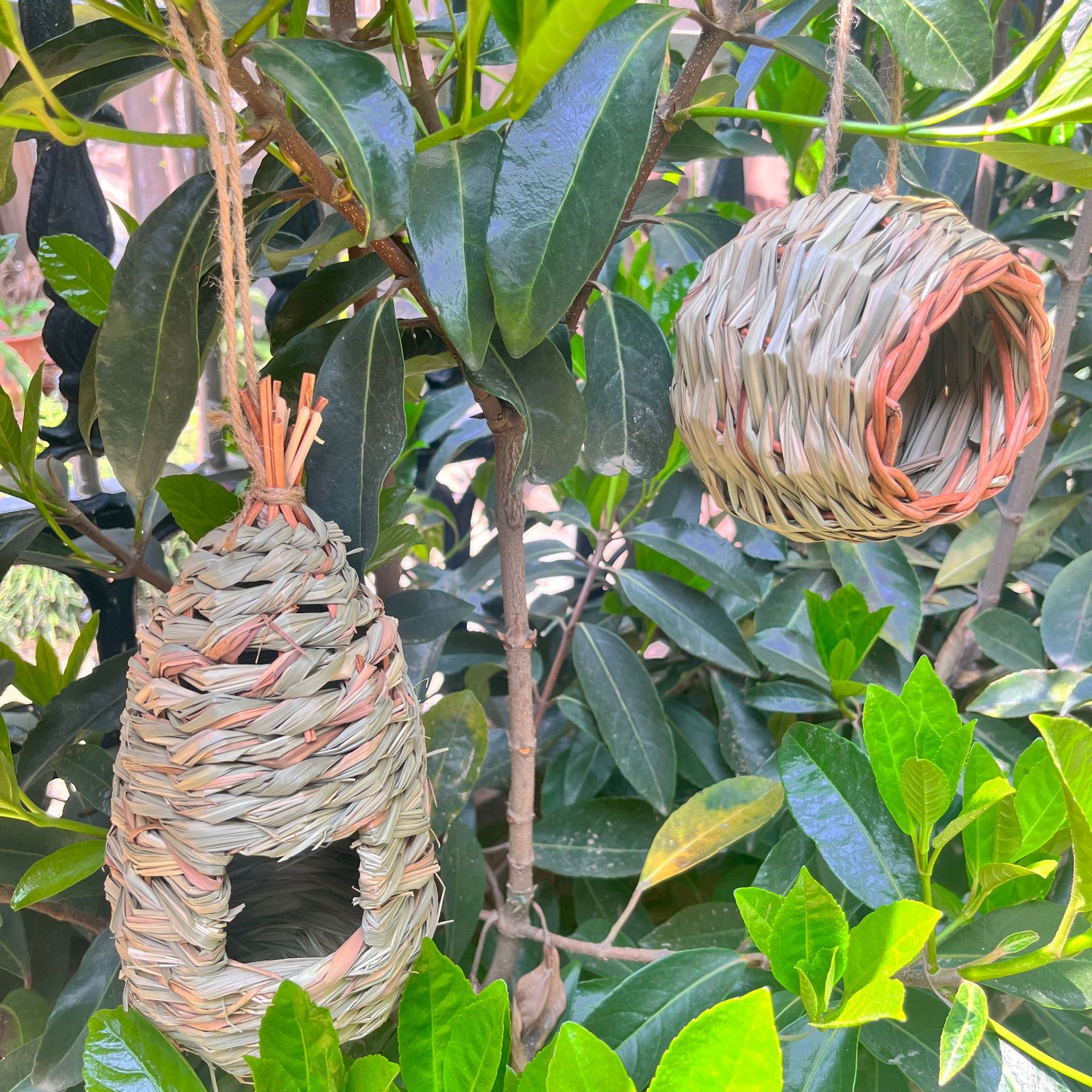 Nido de pájaro tejido de paja hecho a mano creativo cañas tejidas con hierba nido de pájaro casa de pájaro decoración de jardín nido de pájaro mascota al por mayor
