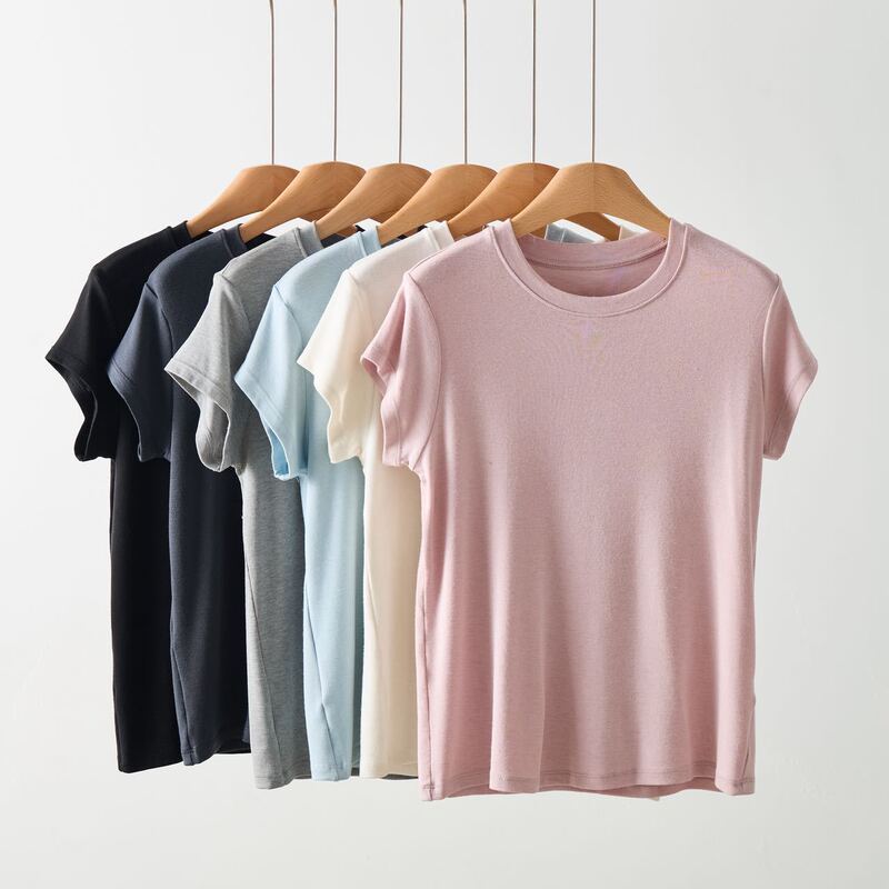 2026 Spring/Summer Lyocell Wool Tencel Short Sleeve T-Shirt for Women, Slim Fit, Lightweight, Round Neck Casual Top
