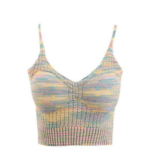 Rainbow striped knitted suspenders for small women xs sweet hottie short top summer outer wear design tube top