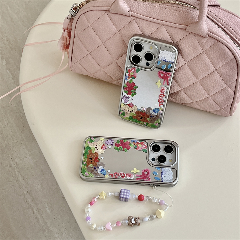 Girl ins espejo pintura al óleo oso para iPhone14 funda para teléfono móvil 15ProMax Apple 12/13 nuevo 15