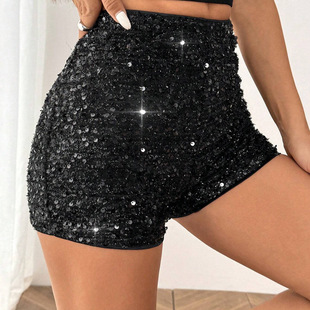 Cross-Border European and American Spring and Summer Fashion Sexy Anti-Exposure Shiny Hip-Hugging A-Line Casual Pants Slimming Hot Pants