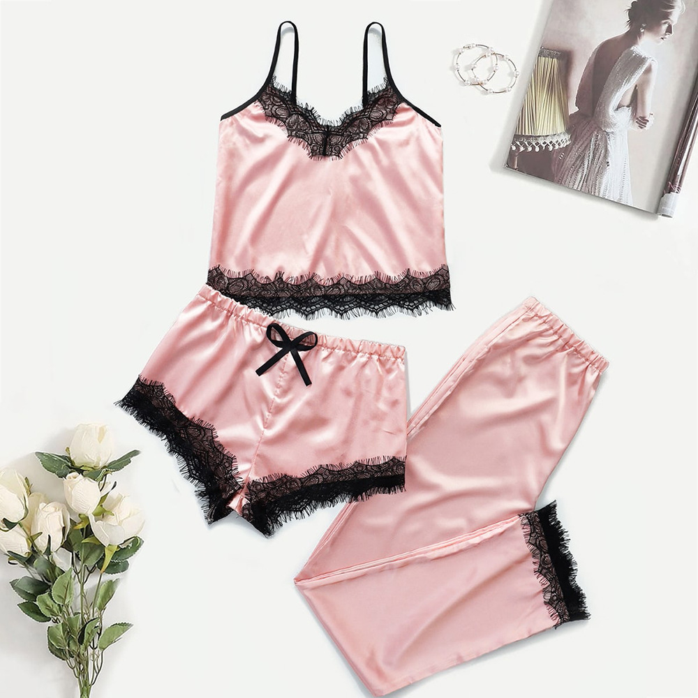 Sexy Sling Split Three-Piece Pajamas Set NSYO100567