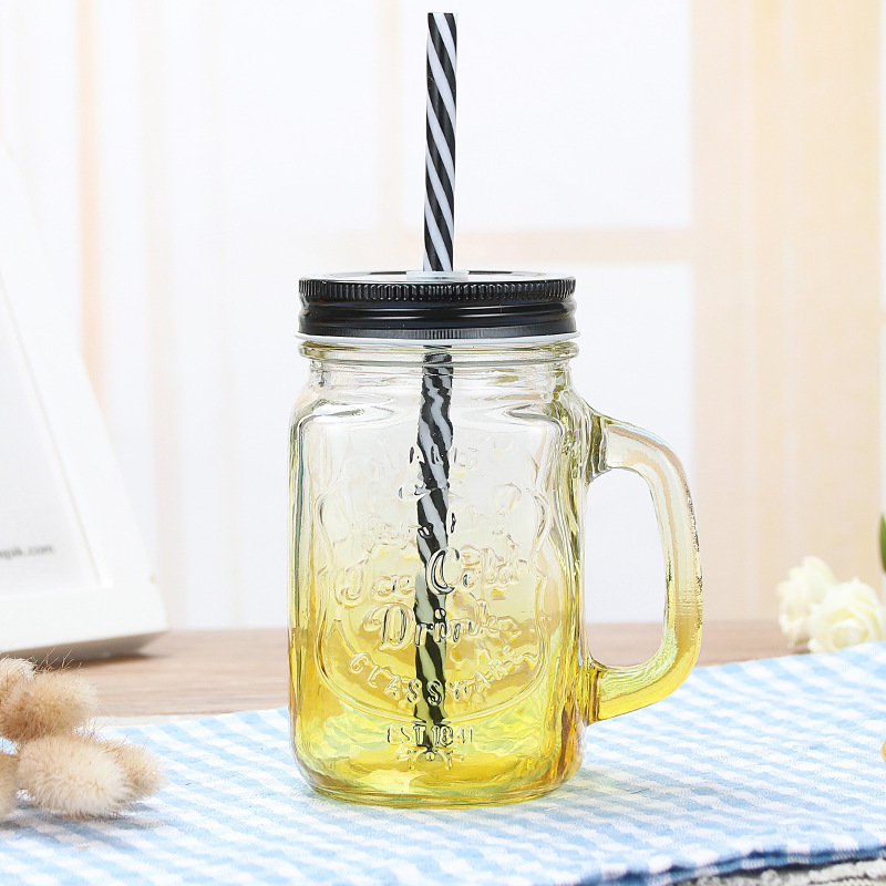 Vaso de vidrio de colores degradados, vaso con diseño de gallo, vaso para jugo, vaso para agua de exportación, vaso transparente con asa para exportación transfronteriza a Amazon, vaso tipo Mason