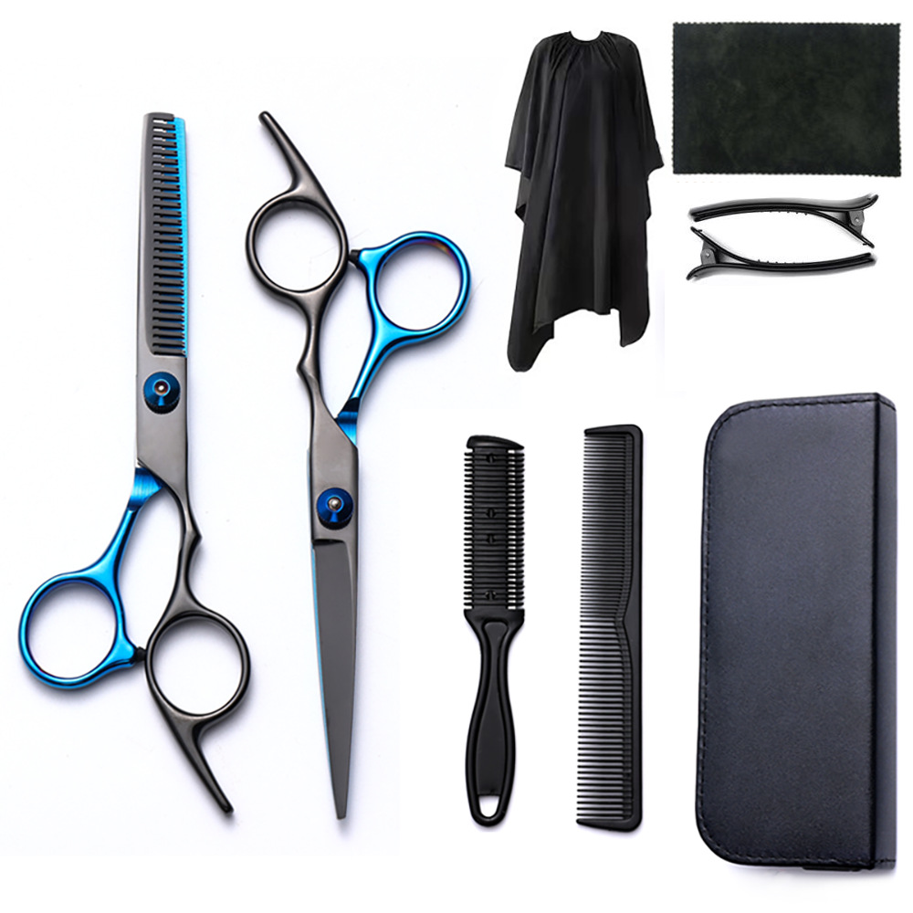 Corte de pelo tijeras transfronterizas amazonas color tijeras de dientes planas cortadas delgadas frange tijeras divisorias fábrica de tijeras al por mayor set de tijeras de peluquería