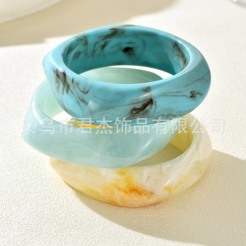 跨境不规则树脂手镯套装小众设计欧美夸张手环高级感不掉色宽镯子|undefined