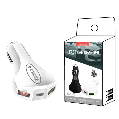 New Qualcomm QC3.0 fast charging type-c car charger dual usb car charger 35W smart car mobile phone charger