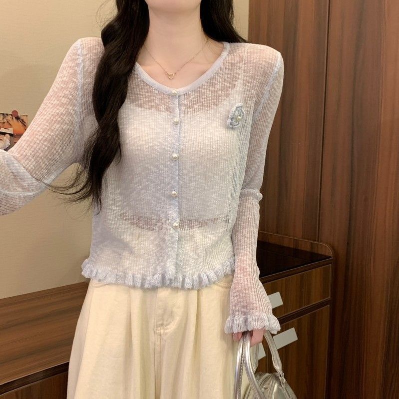 设计感软糯边薄款立体花朵防晒针织衫女春夏新款甜美长袖上衣批发|undefined