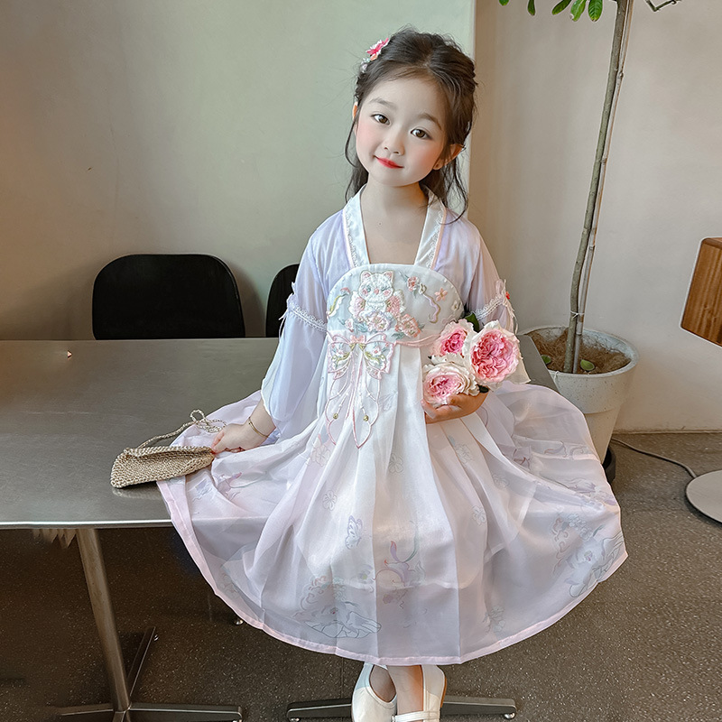 Summer Hanfu for Girls 2024 New Collection Summer Style Chinese Style Dress for Little Princesses and Girls Children's Summer Clothing Chinese Style Skirt Dress