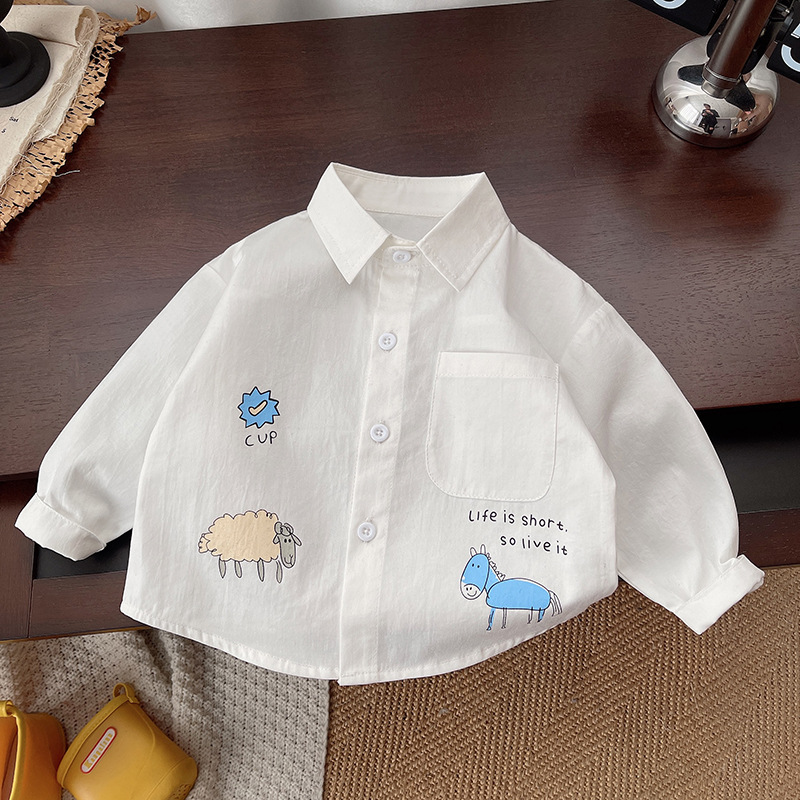 Camisas de primavera para niños 2025 nuevos animales de dibujos animados mangas largas camisas frescas, camisas cardigan para bebés