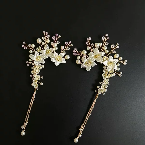 European and American cross-border bridal wedding hair accessories, alloy handmade pearl and diamond-embellished ear clips, ear cuffs, side clips, and earrings