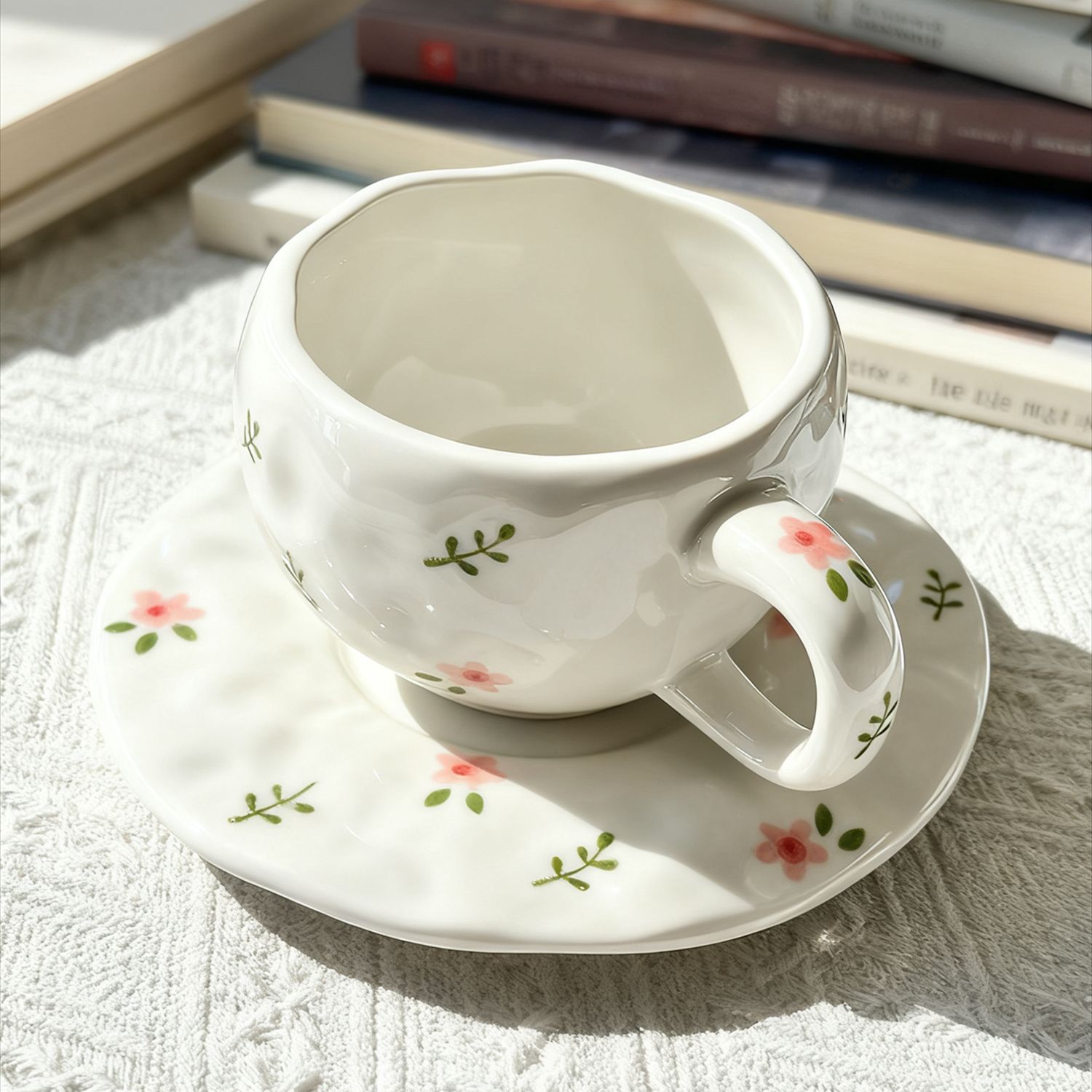 Esmalte coreano pintado a mano taza de café de cerámica con platos de alto valor de marca de rayas de taza de agua de lattes