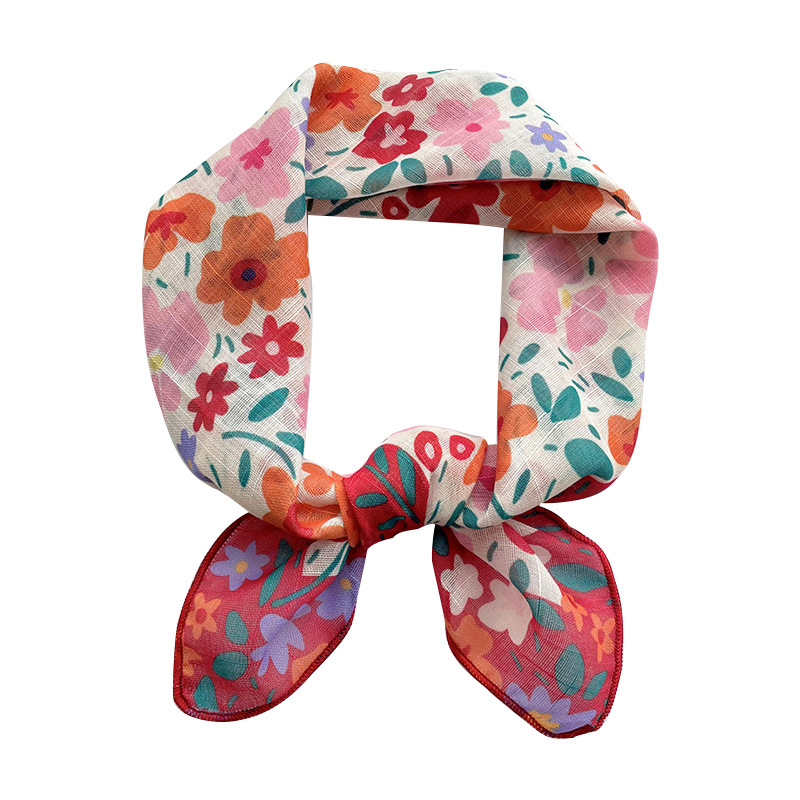 58 algodón y lino pequeña bufanda cuadrada estilo coreano de las mujeres fresco floral artístico elegante todo-fósforo decorativo pequeña bufanda banda de pelo bufanda