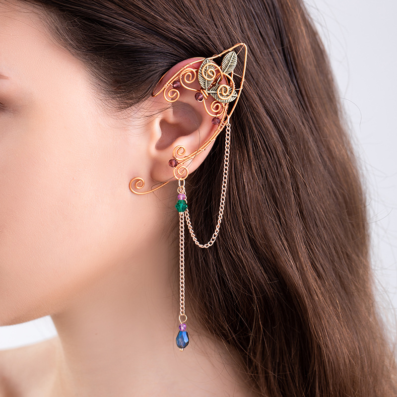 2025 Long Tassel Export Hot Style Aliexpress Amazon Hot Selling Non-Pierced Ear Clip Elf Earrings Ear Hanging Women
