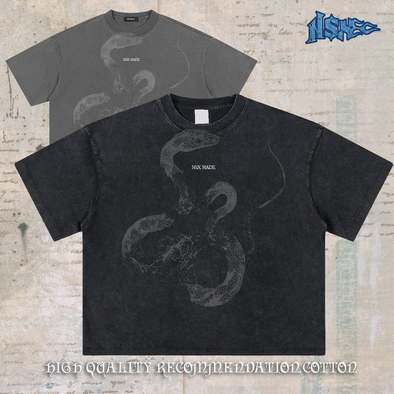 notsexx Shadow Snake Imported Digital Direct Injection Heavy Cotton Short Wide Box Long Sleeve Short Sleeve T-shirt for Men