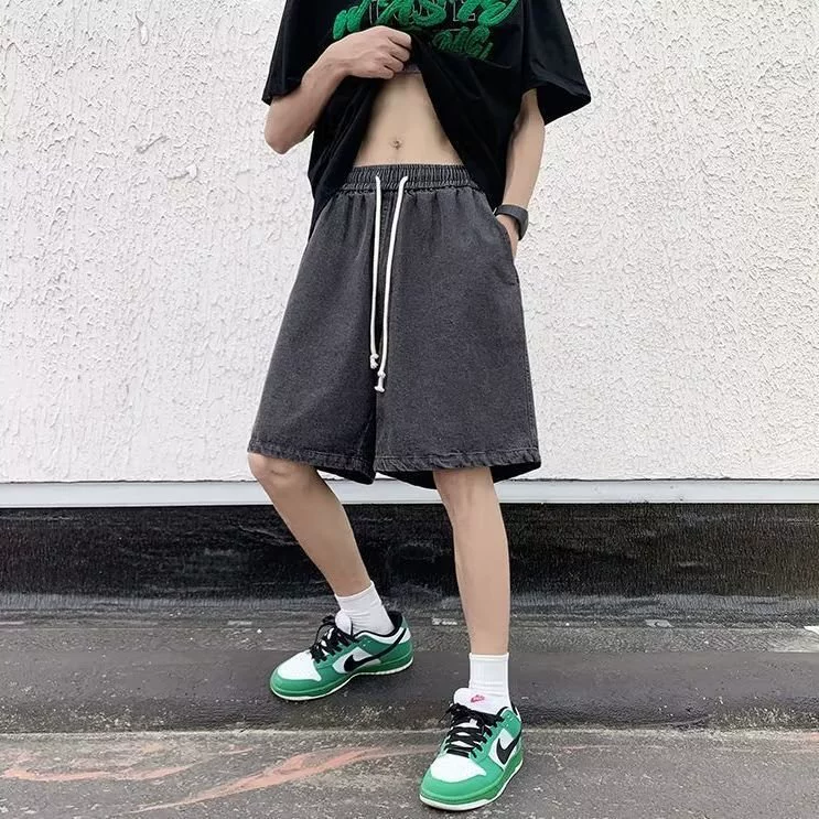 Мужские летние джинсовые шорты на экспорт, стиль Гонконг, свободный крой, эластичная талия, средней длины, прочные, повседневные, спортивные, модный бренд.