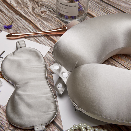 Cross-border new product 100 mulberry silk U-shaped pillow customized  solid color adult neck pillow car travel pillow wholesale
