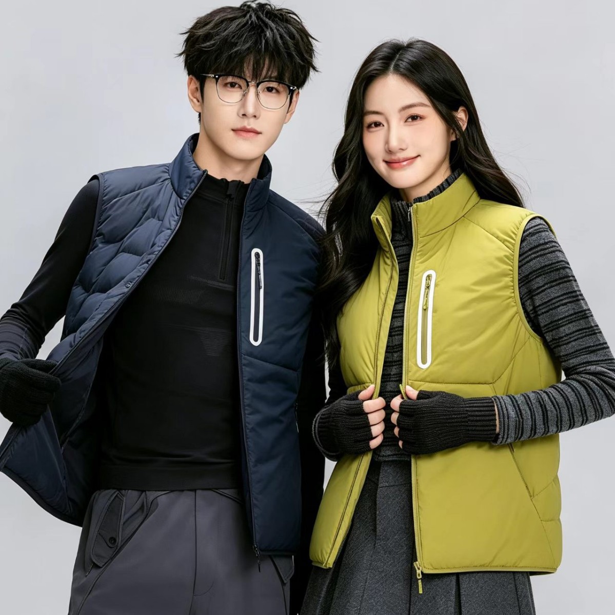 Self-contained storage, autumn and winter outdoor water-repellent padded stand-up collar vest, men's cotton jacket, warm inner layer, women's style