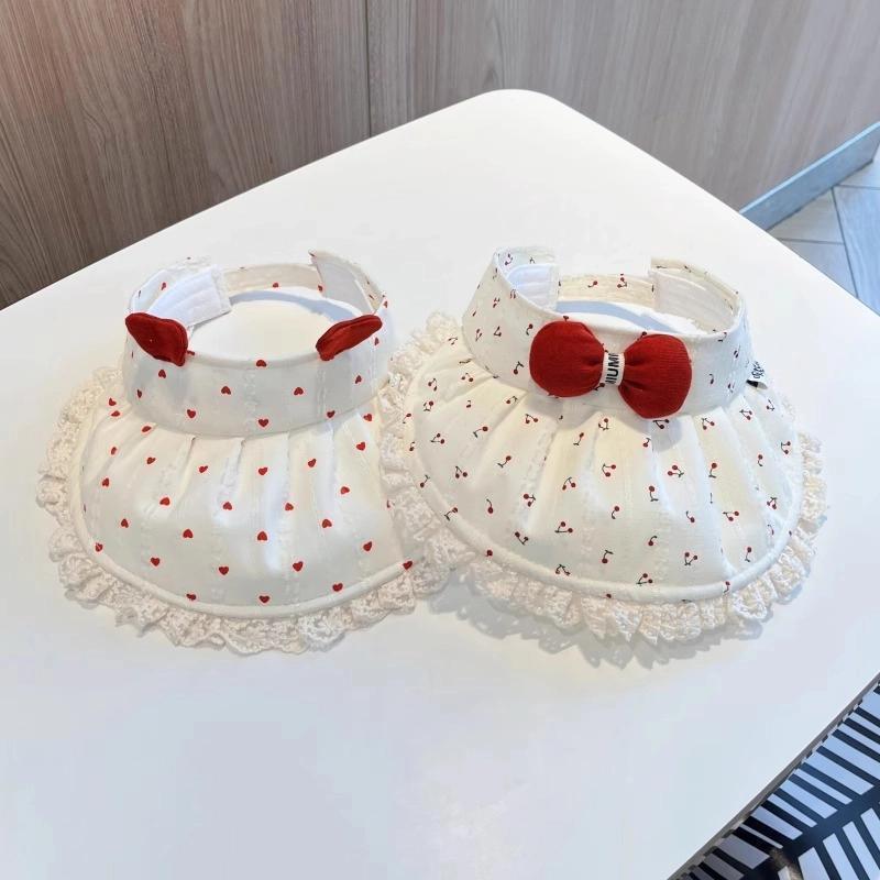 Baby Girl Sun Hat Summer Fresh Little Cherry Girl Empty Top Hat Large Brim Outdoor Infant and Kids Sun Protection Hat