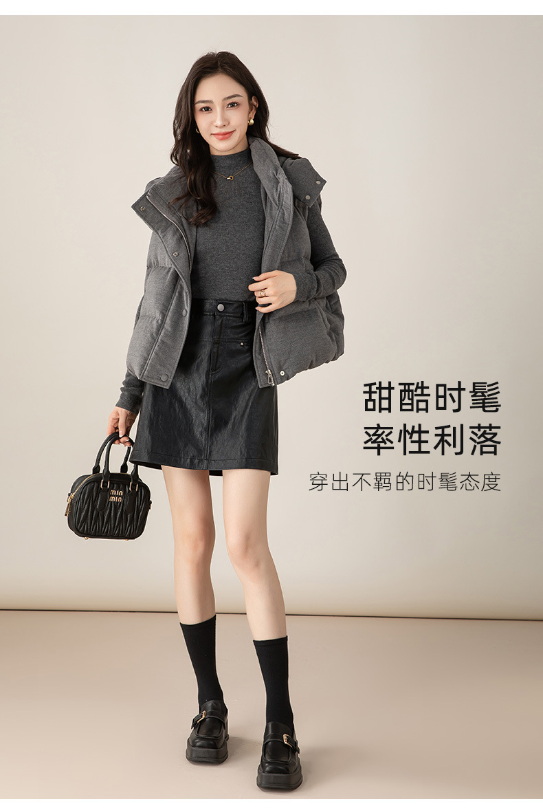 Váy chân váy bút chì da PU nữ cạp cao, đinh tán kim loại, dáng chữ A chống lộ — đen chi tiết 21