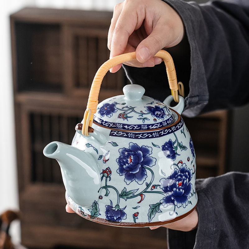 茶壶陶瓷国潮青花提梁壶中式复古大容量凉茶水壶家用饭店单个过滤|undefined