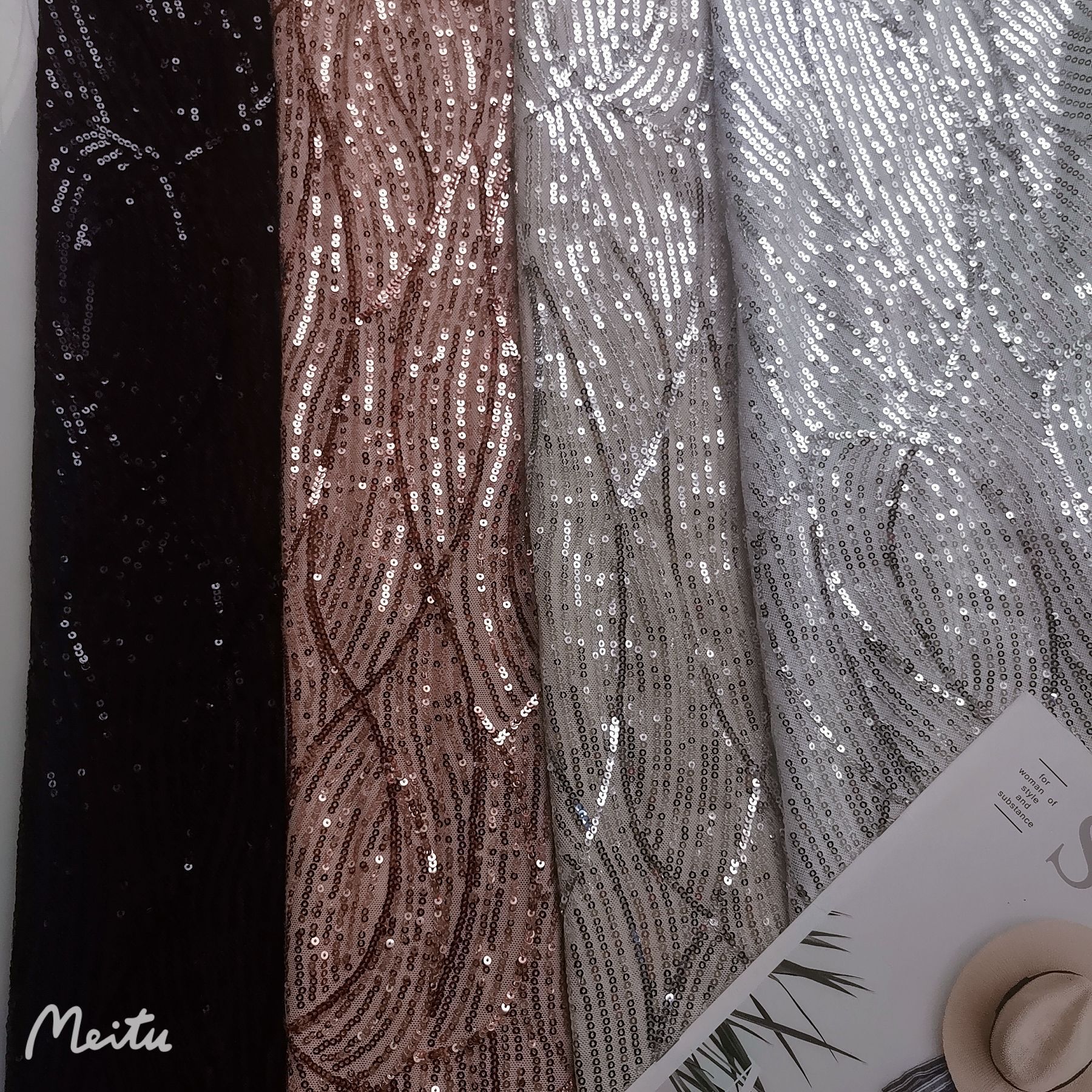 新款热卖~闪亮款涤氨弹力网无规则波浪纹交叉满幅绣片 欧美风面料