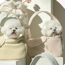 宠物包斜挎大容量猫包外出袋便携可爱狗狗帆布胸背带宽单肩猫咪包