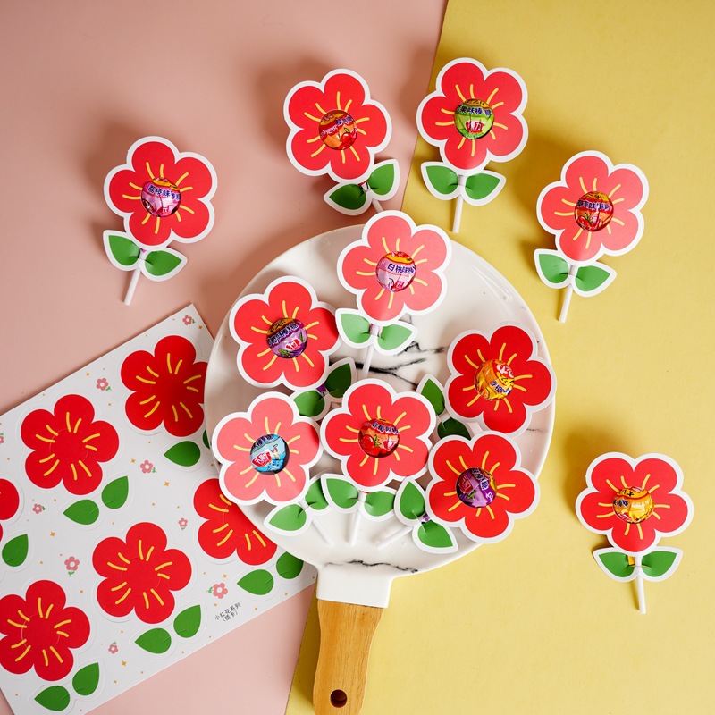 150 위안 과일 막대 사탕 150 작은 붉은 꽃 판지