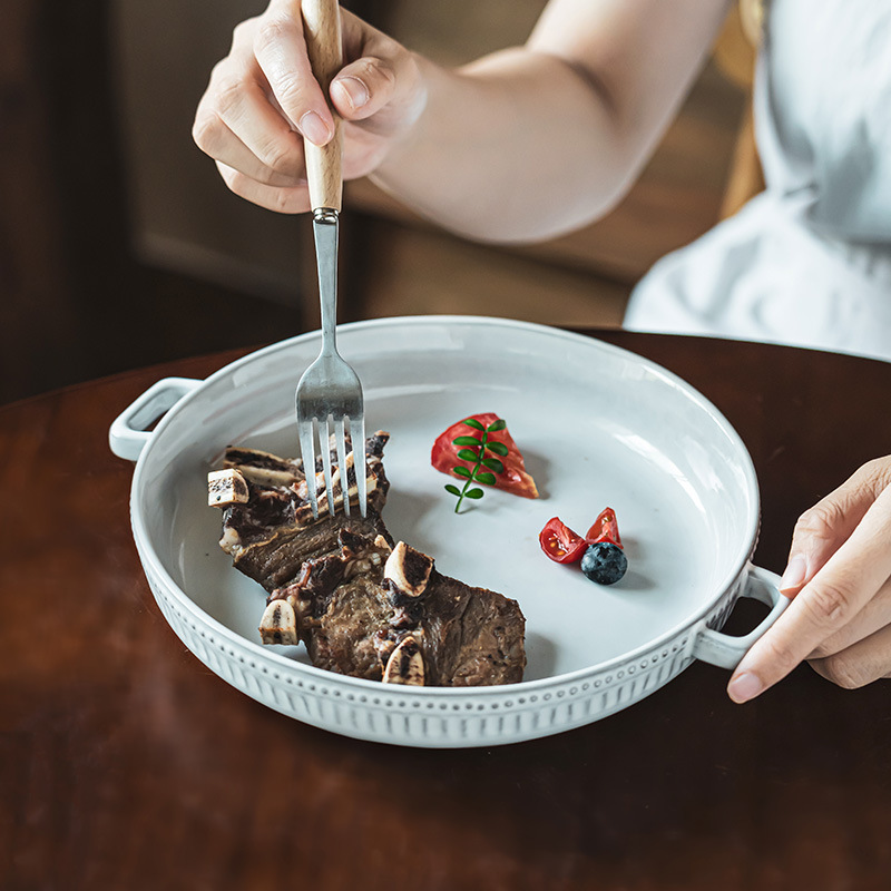 Vintage nórdico creativo platos de orejas de cerámica con cuentas en relieve platos caseros de ensalada de frutas platos de postres